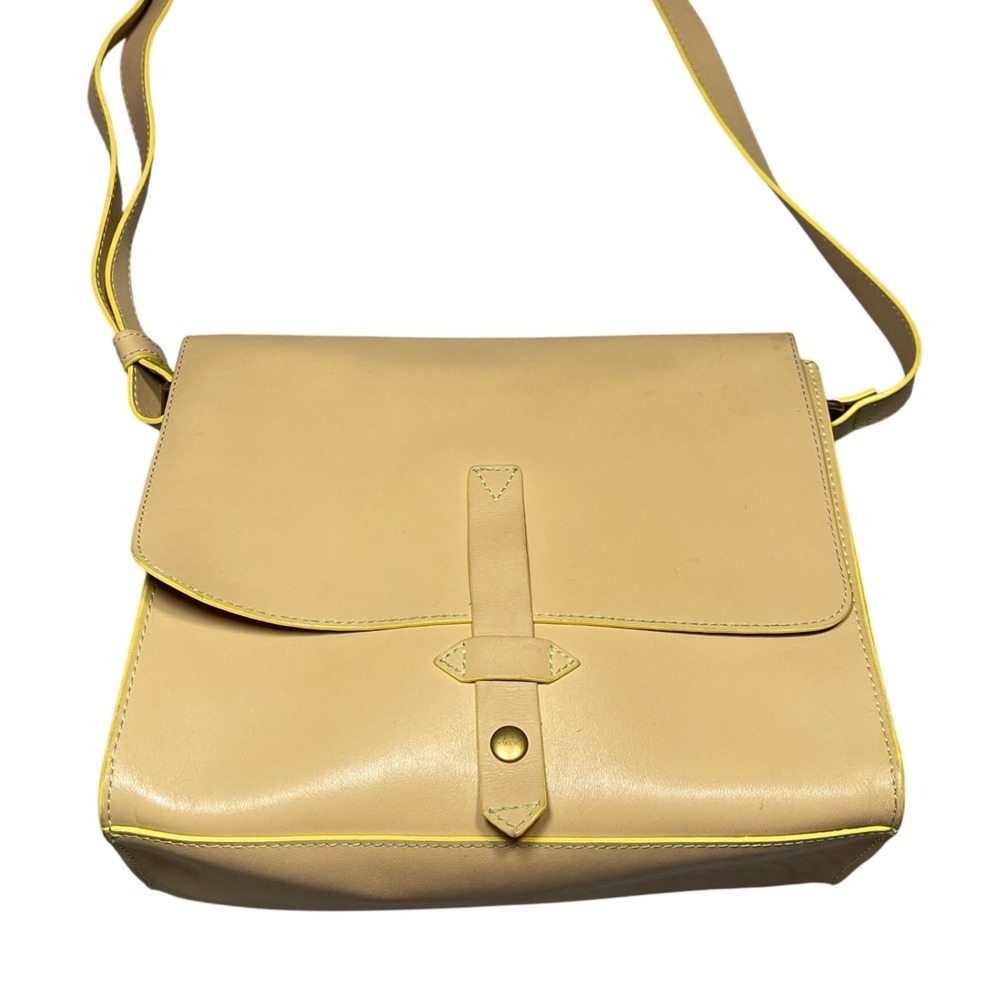 IIIBeCa by Joy Gryson Tan Leather Crossbody‎ Bag Yellow Trim Shoulder Bag